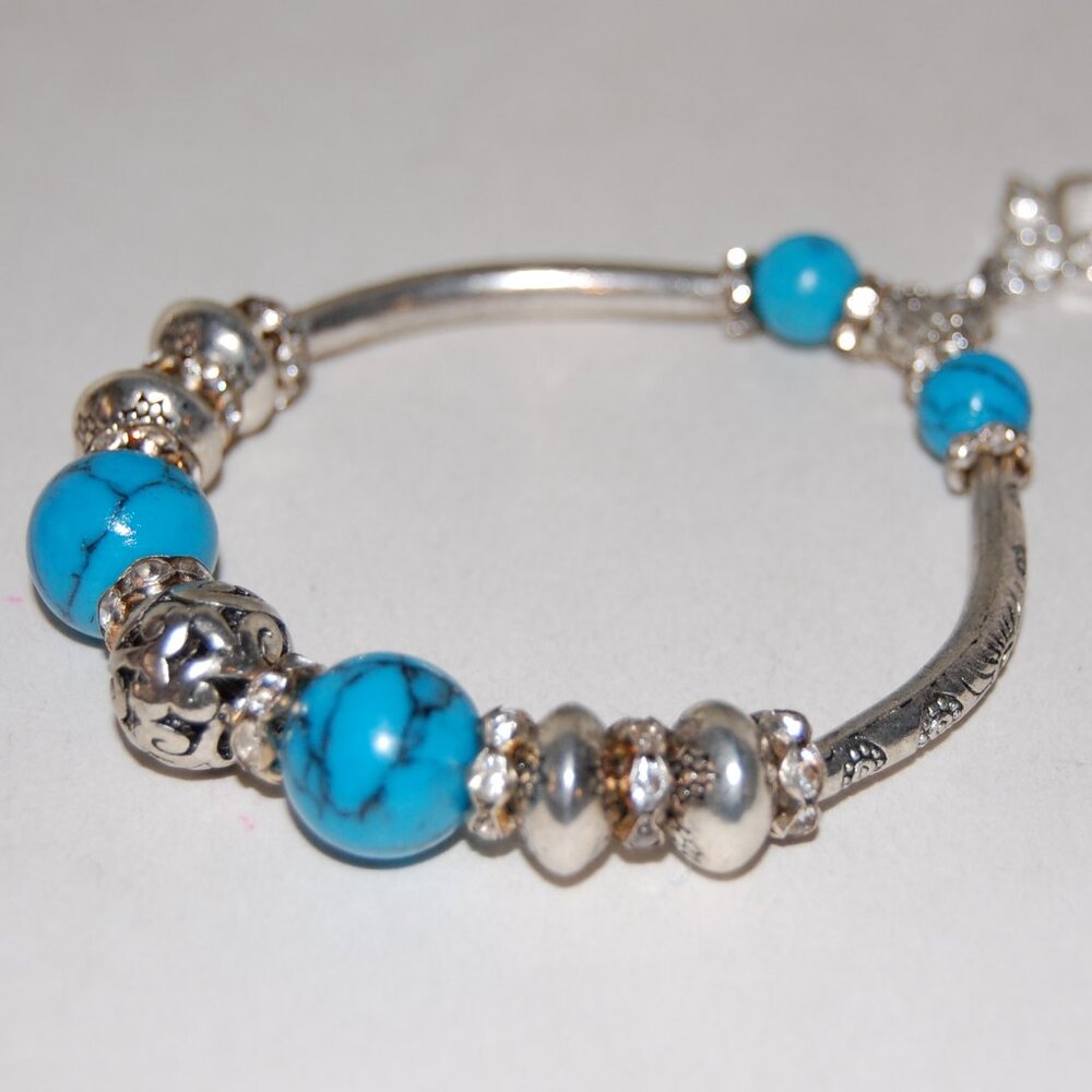 Angel Bracelet,Turquoise Bracelet,Dangling Charm Bracelet,Silver and Stone